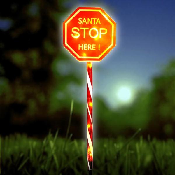 2 Function Warm White Led Double Sided Santa Sign Solar Light Stake - 18cm x 70cm