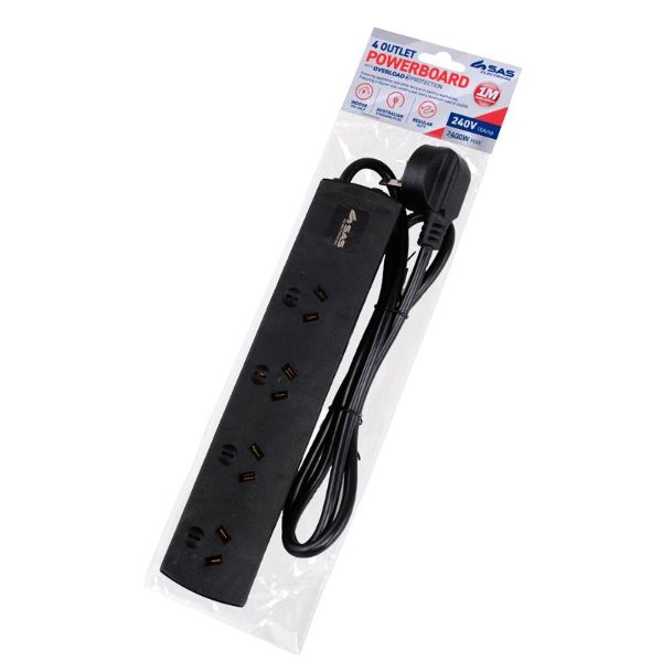 Black 240V 10A Max Load 2400W Power Board - 1m