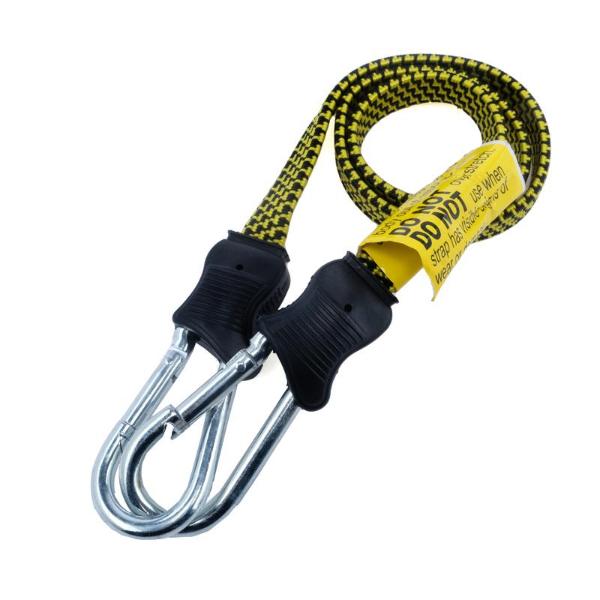 Yellow Heavy Duty Flat Bungee Cord With Carabiner - 75cm x 1.7cm x 0.4cm