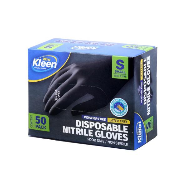 50 Pack Black Small Powder Free Disposable Gloves