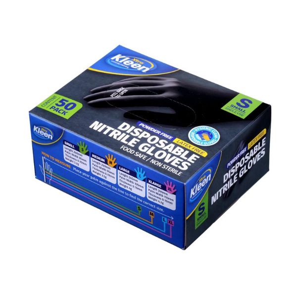 50 Pack Black Small Powder Free Disposable Gloves