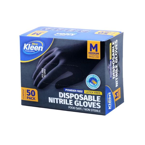 50 Pack Black Medium Powder Free Disposable Gloves