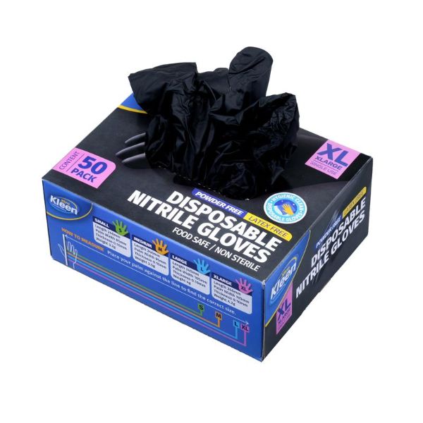 50 Pack Black X-Large Powder Free Disposable Gloves