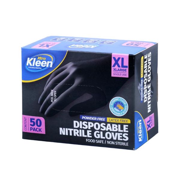 50 Pack Black X-Large Powder Free Disposable Gloves