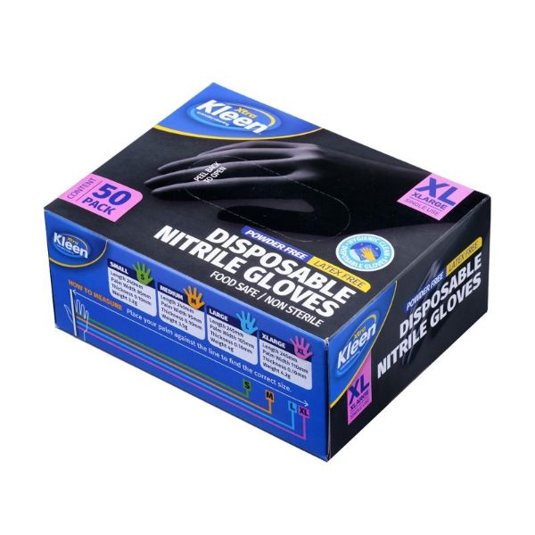 50 Pack Black X-Large Powder Free Disposable Gloves