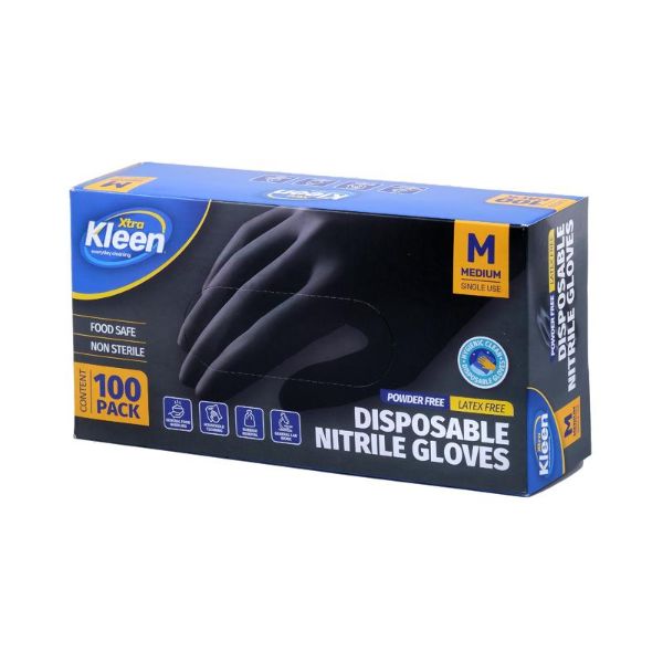 100 Pack Black Medium Powder Free Disposable Gloves