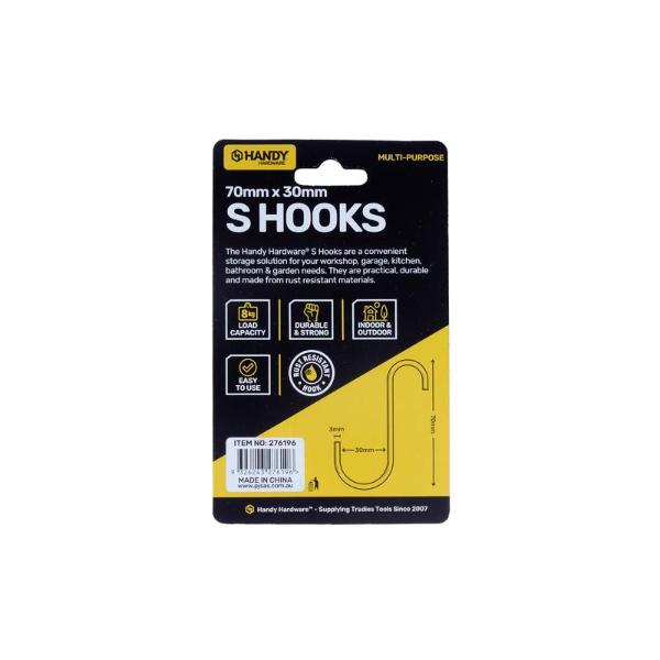 6 Pack Stainless Steel S Hook - 7cm x 3cm