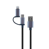 Load image into Gallery viewer, Grey Charge &amp; Sync USB A To USB C &amp; 8 Pin Polyester Cable - 100cm
