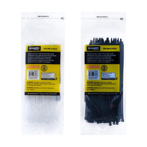 100 Pack Assorted Cable Ties - 15cm x 0.25cm