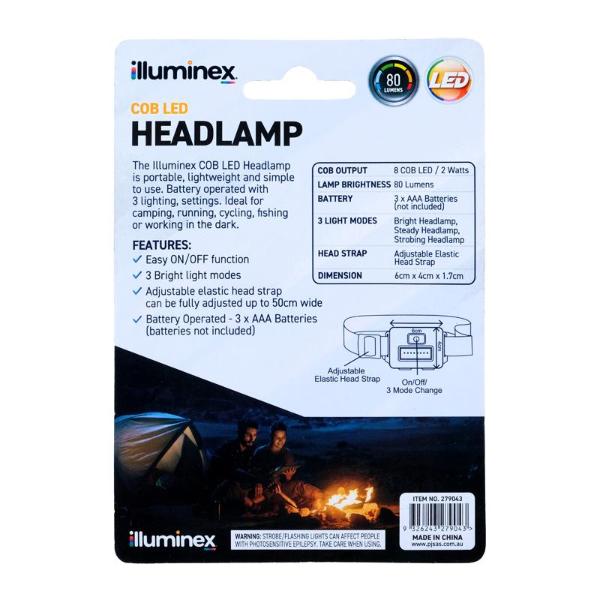 Black Iluminex COB LED 80 Lumens Battery Operated 2W Headlamp - 6cm x 4cm x 1.7cm