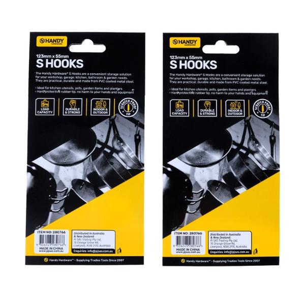 3 Pack PVC Coated S Hook With Scratch Proof Tip Protectors - 12.3cm x 5.5cm