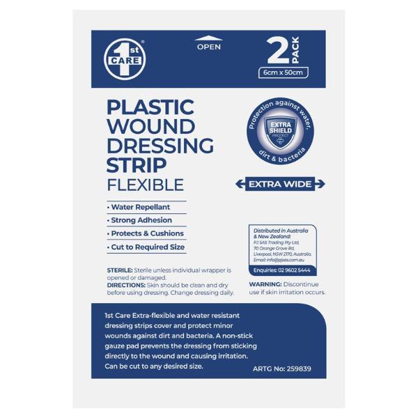 2 Pack Water Resistant Bandage Dressing Strips - 6cm x 50cm