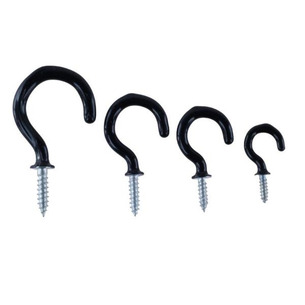 30 Pack Black PVC Assorted Fasteners & Fixings Screw Hooks In Storage Case
