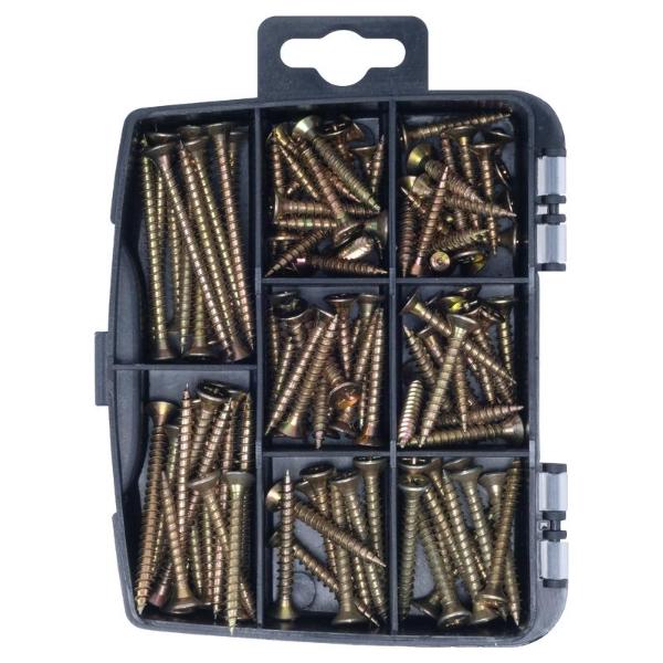 110 Pack Countersunk Chipboard MDF Assorted Fasteners & Fixings Screw Hooks In Storage Case