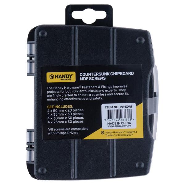 110 Pack Countersunk Chipboard MDF Assorted Fasteners & Fixings Screw Hooks In Storage Case