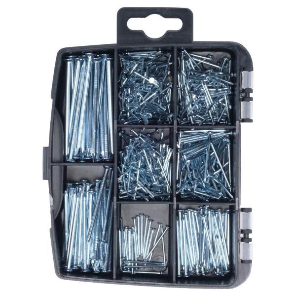 530 Pack Fasteners & Fixings Assorted Galvanised Iron Flat Head Nails In Storage Case