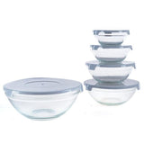 Load image into Gallery viewer, 5 Pack Round Glass Bowl With Lid - 120ml / 200ml / 300ml / 450ml / 860ml
