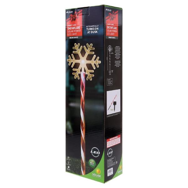 Warm White 2 Functions Snowflake With Candy Striped Pole 5 Led Solar Light Stake - 11.8cm x 10.4cm x 45cm