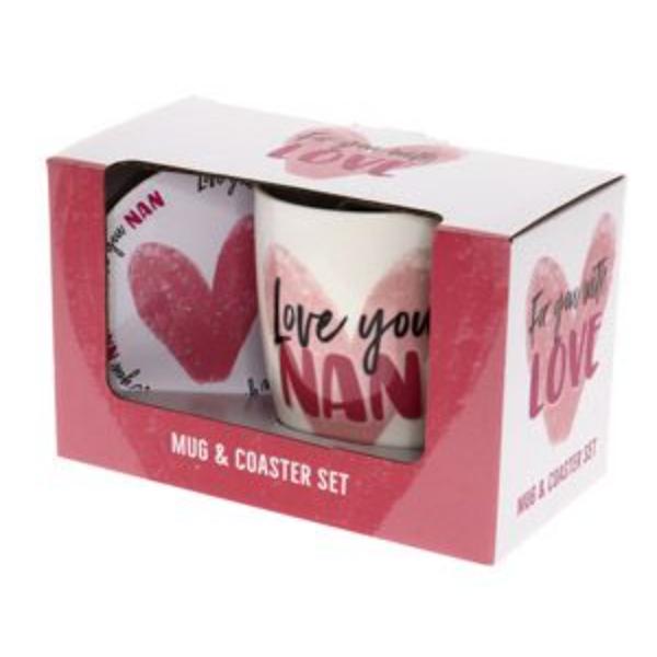 2 Pack Love You Nan Heart Mug Coaster Set - 250ml