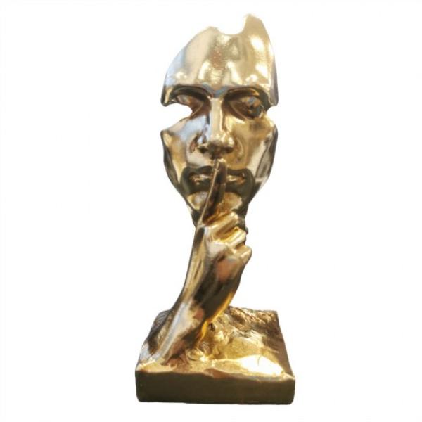 Resin Gold Human Face Statue - 9.5cm x 9cm x 20.5cm