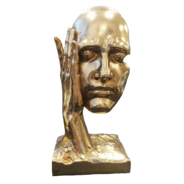 Resin Gold Human Face Statue - 9.5cm x 9cm x 20.5cm