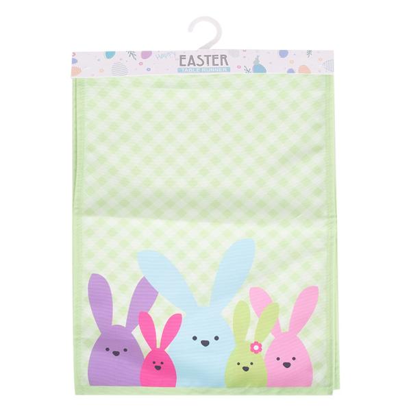 Canvas Printed Easter Cute Bunny & Gingham Table Runner - 33cm x 180cm