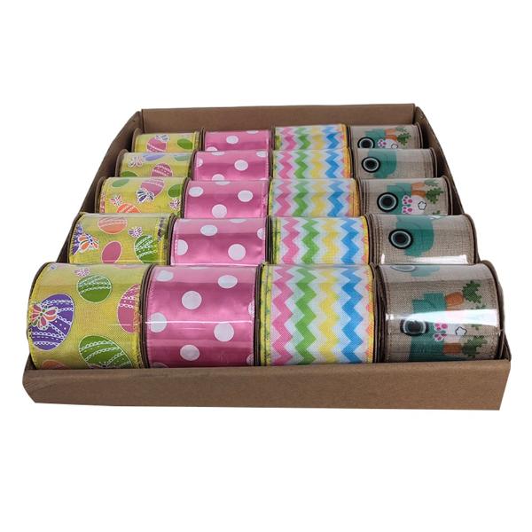 Assorted Easter Ribbon With Wire Edging In PDQ - 6.3cm x 500cm