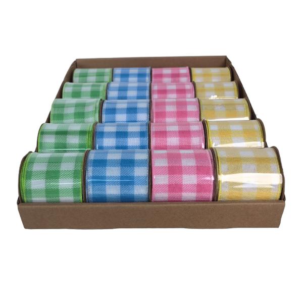 Assorted Easter Gingham Ribbon With Wire Edging In PDQ - 6.3cm x 500cm