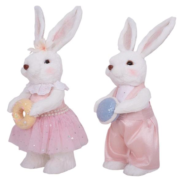 White Bunny With Macaroon & Donut - 13cm x 13cm x 33cm