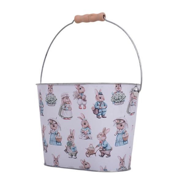 Oval Metal Old World Easter Bucket - 20cm x 13cm x 14.5cm