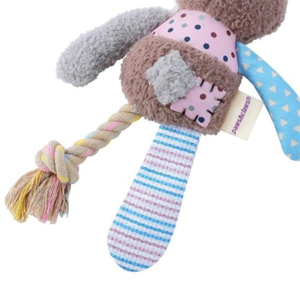 Patchy Pals Plush Bear Pet Toy With Rope - 32cm x 17cm x 6cm