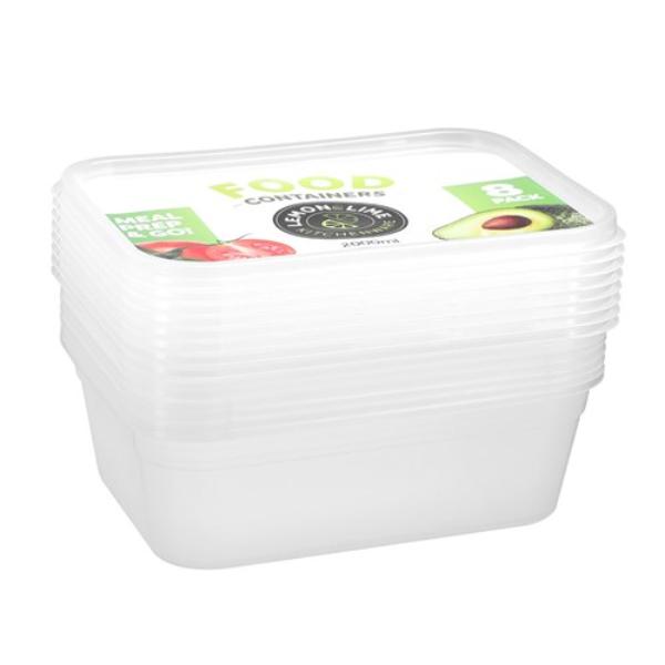 8 Pack Rectangle Reusable Food Container - 2L
