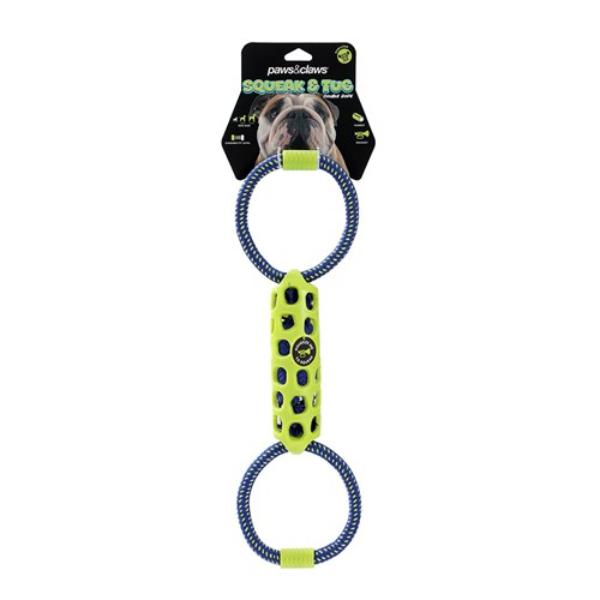 Squeak & Tug Double Tugger Tpr + Rope - 39cm x 12cm x 5cm
