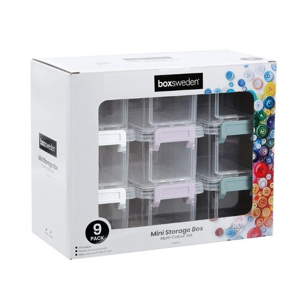9 Pack Boxsweden Mini Storage Stackable 330ml Organiser Box - 27cm x 22cm x 13cm