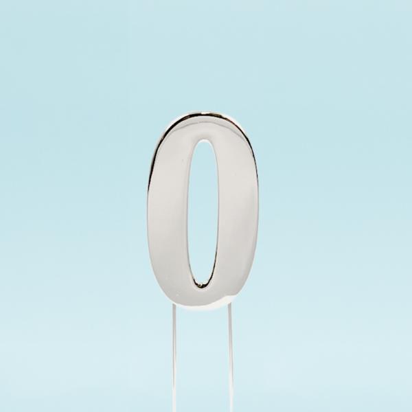 Silver Bold Number 0 Cake Topper