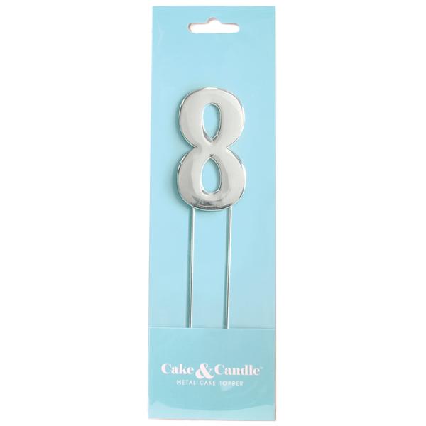 Silver Bold Number 8 Cake Topper