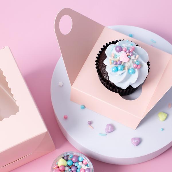 6 Pack Single Pastel Pink Scalloped Cupcake Box