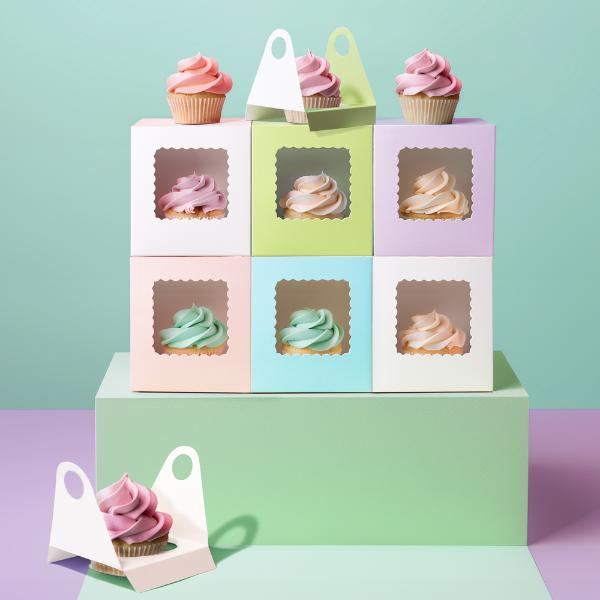 6 Pack Single Pastel Pink Scalloped Cupcake Box