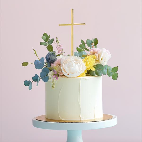 Gold Fine Cross Cake Topper