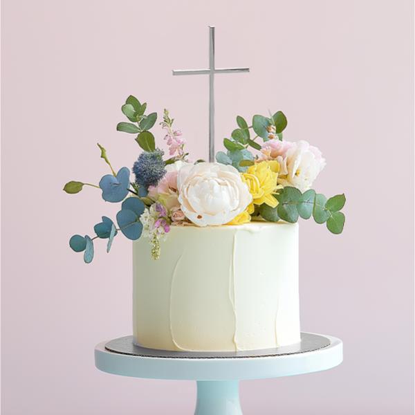 Silver Fine Cross Cake Topper