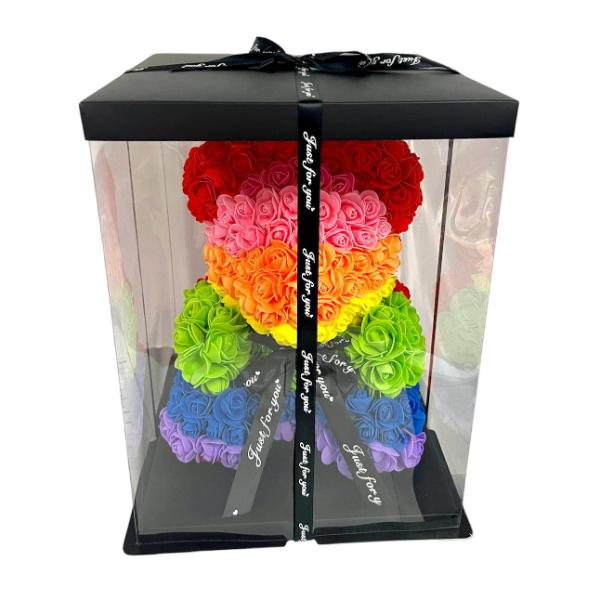 Valentines Rainbow Rose Bear In Box - 35cm