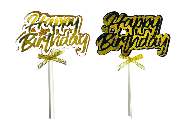 Gold Or Black Happy Birthday Cake Topper