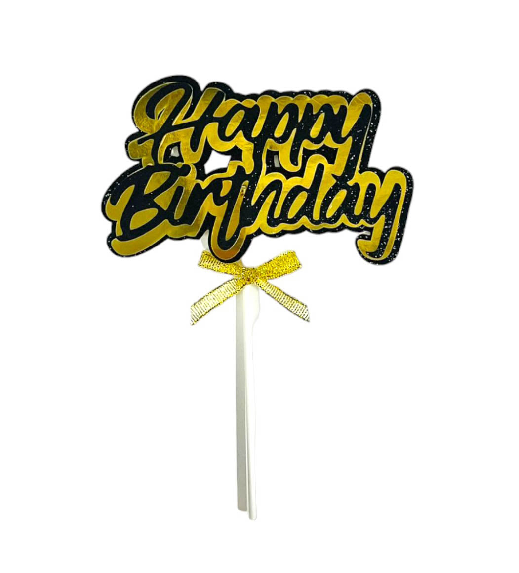 Gold Or Black Happy Birthday Cake Topper