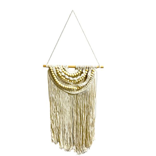 White Macrame With Wooden Beads Wall Decor