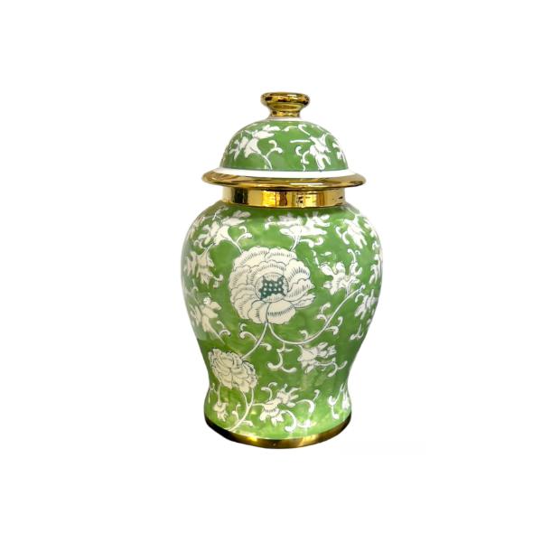 Green & White Vase Wtih Gold Trim - 22cm x 35cm