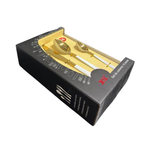 16 Pack White & Gold Cutlery Box Set