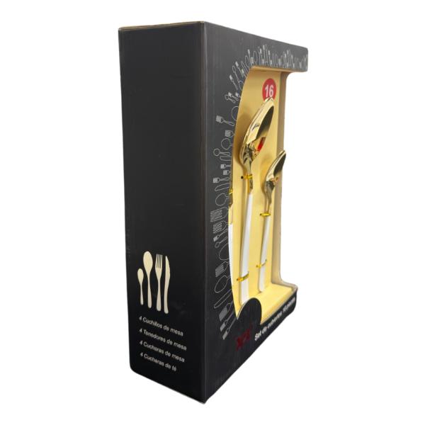 16 Pack White & Gold Cutlery Box Set