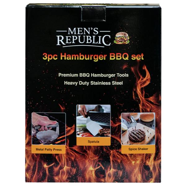 3 Pack Mens Republic Hamburger BBQ Set - 25.6cm x 9.5cm x 32.8cm