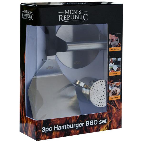 3 Pack Mens Republic Hamburger BBQ Set - 25.6cm x 9.5cm x 32.8cm