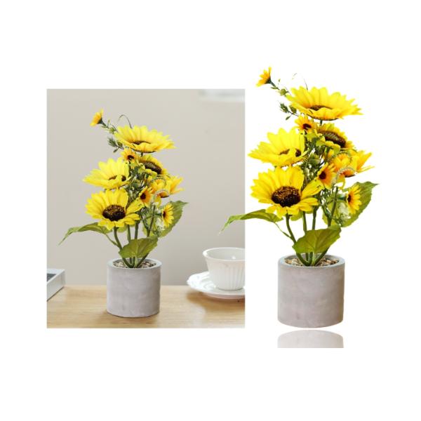 Artificial Sunflower In Cement Pot - 14cm x 27cm